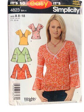 Simplicity 4823 Easy Sewing Pattern Women's Shirt Size 8 10 12 14 16 18 Uncut 20